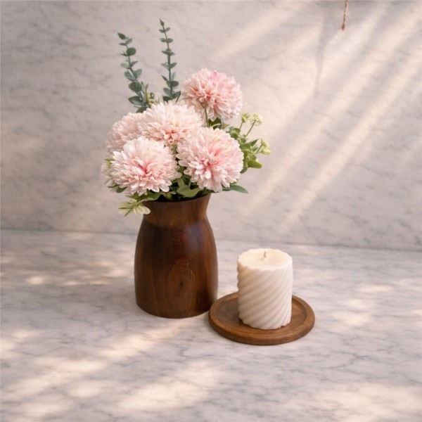 Akasya Çiçek Aranjmanı Takımı, Mumlu Dekoratif Aranjman Seti, Doğal Masa Dekoru