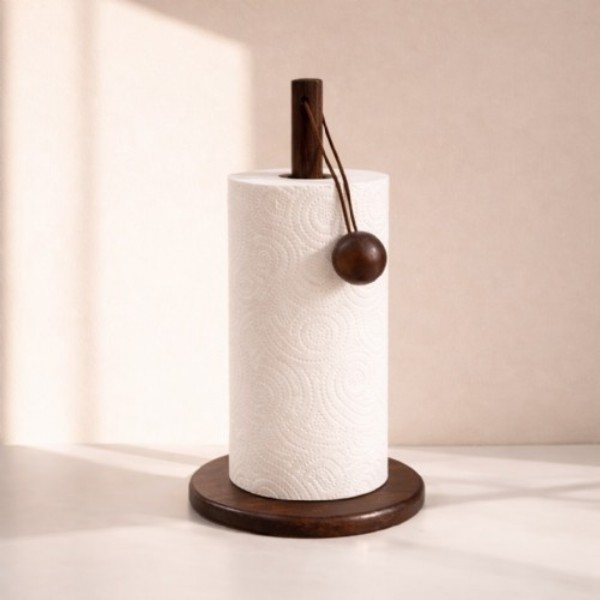 Bambu Kağıt Havluluk | Yuvarlak Tabanlı, Top Ahşap Saplı Doğal Mutfak Aksesuarı